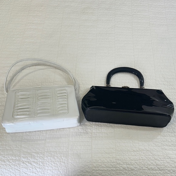 Vintage Handbags - 2pc Patent Mini Bag Set White & Black Y2K 90s Shoulder Clutch Bundle